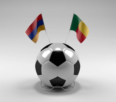Ermenistan - Benin Futbol Bayrakları, Beyaz Arkaplan - 3D Render