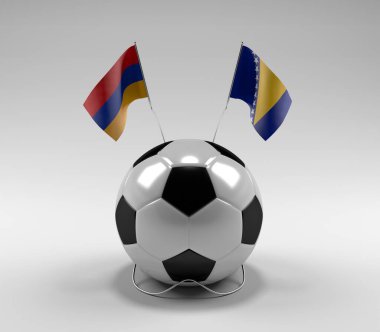 Ermenistan - Bosna-Hersek Futbol Bayrakları, Beyaz Arkaplan - 3D Render