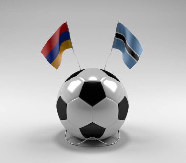 Ermenistan - Botswana Futbol Bayrakları, Beyaz Arkaplan - 3D Render