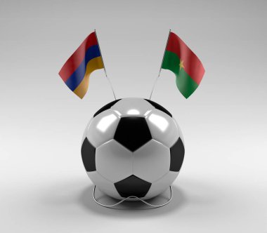 Ermenistan - Burkina-Faso Futbol Bayrakları, Beyaz Arkaplan - 3D Render