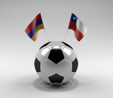 Ermenistan - Şili Futbol Bayrakları, Beyaz Arkaplan - 3D Render