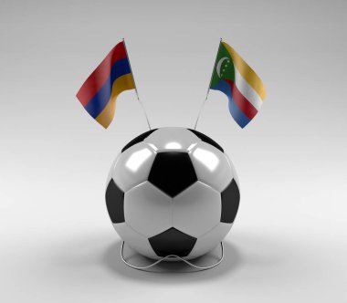Ermenistan - Komoros Futbol Bayrakları, Beyaz Arkaplan - 3D Render