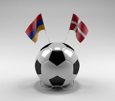 Ermenistan - Danimarka Futbol Bayrakları, Beyaz Arkaplan - 3D Render