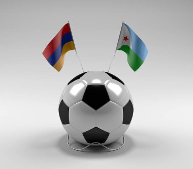 Ermenistan - Cibuti Futbol Bayrakları, Beyaz Arkaplan - 3D Render