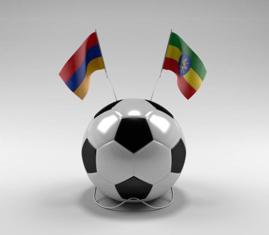 Ermenistan - Etiyopya Futbol Bayrakları, Beyaz Arkaplan - 3D Render