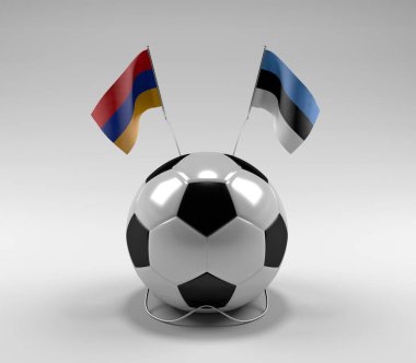 Ermenistan - Estonya Futbol Bayrakları, Beyaz Arkaplan - 3D Render