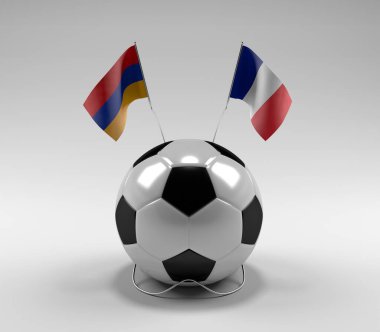 Ermenistan - Fransa Futbol Bayrakları, Beyaz Arkaplan - 3D Render