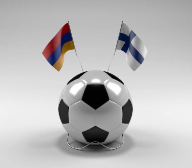 Ermenistan - Finlandiya Futbol Bayrakları, Beyaz Arkaplan - 3D Render