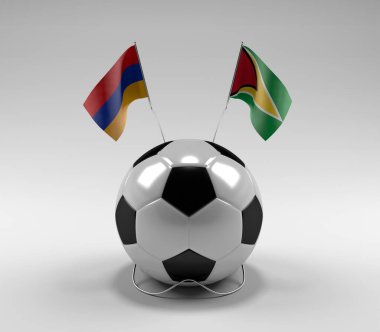 Ermenistan - Guyana Futbol Bayrakları, Beyaz Arkaplan - 3D Render