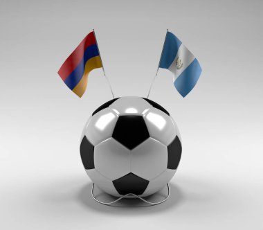 Ermenistan - Guatemala Futbol Bayrakları, Beyaz Arkaplan - 3D Render