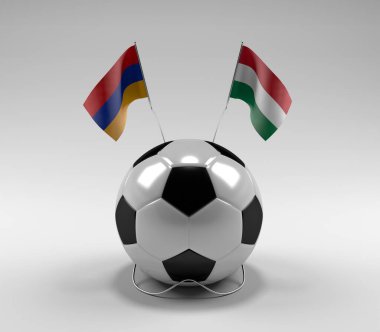 Ermenistan - Macaristan Futbol Bayrakları, Beyaz Arkaplan - 3D Render