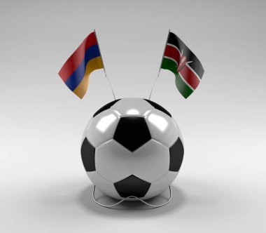 Ermenistan - Kenya Futbol Bayrakları, Beyaz Arkaplan - 3D Render