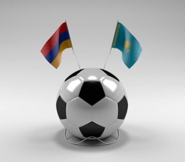 Ermenistan - Kazakistan Futbol Bayrakları, Beyaz Arkaplan - 3D Render