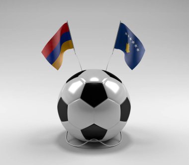Ermenistan - Kosova Futbol Bayrakları, Beyaz Arkaplan - 3D Hazırlama