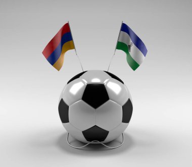 Ermenistan - Lesotho Futbol Bayrakları, Beyaz Arkaplan - 3D Render