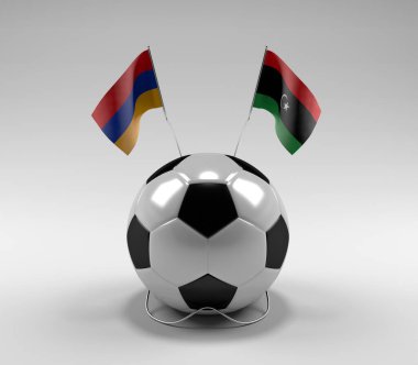 Ermenistan - Libya Futbol Bayrakları, Beyaz Arkaplan - 3D Render