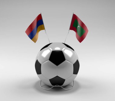 Ermenistan - Maldivler Futbol Bayrakları, Beyaz Arkaplan - 3D Render
