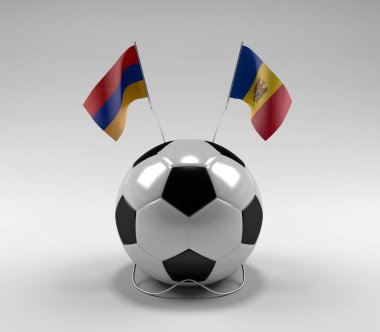Ermenistan - Moldova Futbol Bayrakları, Beyaz Arkaplan - 3D Render