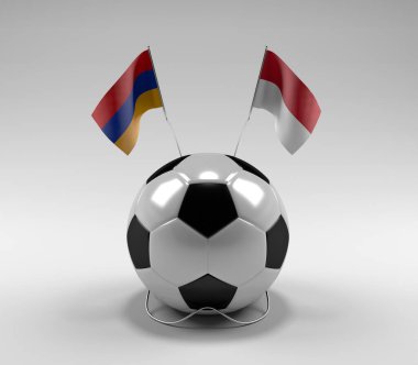 Ermenistan - Monako Futbol Bayrakları, Beyaz Arkaplan - 3D Render