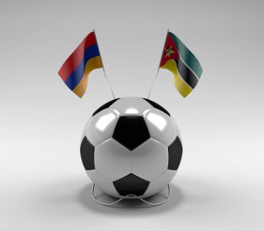 Ermenistan - Mozambik Futbol Bayrakları, Beyaz Arkaplan - 3D Render