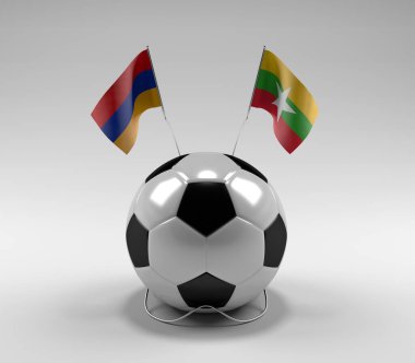 Ermenistan - Myanmar Futbol Bayrakları, Beyaz Arkaplan - 3D Render