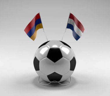 Ermenistan - Hollanda Futbol Bayrakları, Beyaz Arkaplan - 3D Render