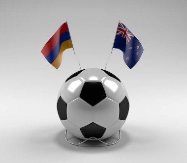 Ermenistan - Yeni Zelanda Futbol Bayrakları, Beyaz Arkaplan - 3D Render