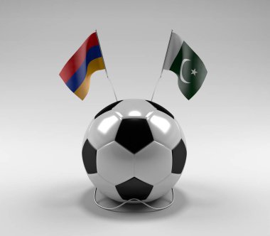 Ermenistan - Pakistan Futbol Bayrakları, Beyaz Arkaplan - 3D Render