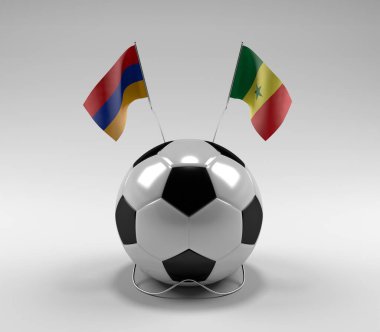 Ermenistan - Senegal Futbol Bayrakları, Beyaz Arkaplan - 3D Render