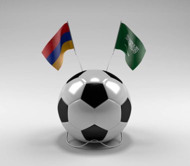 Ermenistan - Suudi Arabistan Futbol Bayrakları, Beyaz Arkaplan - 3D Render