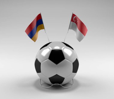 Ermenistan - Singapur Futbol Bayrakları, Beyaz Arkaplan - 3D Render