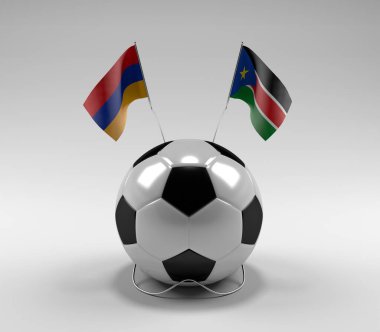 Ermenistan - Güney Sudan Futbol Bayrakları, Beyaz Arkaplan - 3D Render