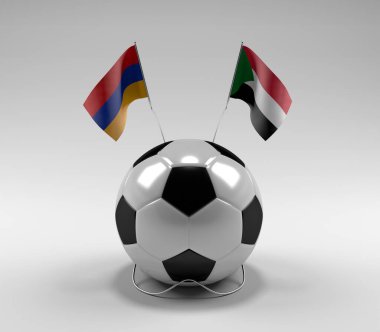 Ermenistan - Sudan Futbol Bayrakları, Beyaz Arkaplan - 3D Render