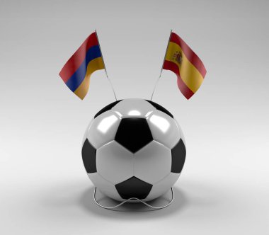 Ermenistan - İspanya Futbol Bayrakları, Beyaz Arkaplan - 3D Render