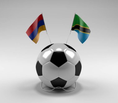 Ermenistan - Tanzanya Futbol Bayrakları, Beyaz Arkaplan - 3D Render