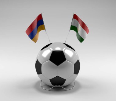Ermenistan - Tacikistan Futbol Bayrakları, Beyaz Arkaplan - 3D Render