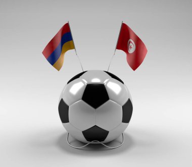 Ermenistan - Tunus Futbol Bayrakları, Beyaz Arkaplan - 3D Render