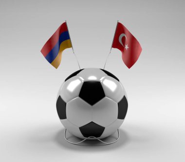 Ermenistan - Türkiye Futbol Bayrakları, Beyaz Arkaplan - 3D Hazırlama