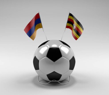 Ermenistan - Uganda Futbol Bayrakları, Beyaz Arkaplan - 3D Render