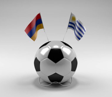 Ermenistan - Uruguay Futbol Bayrakları, Beyaz Arkaplan - 3D Render