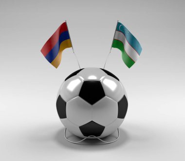 Ermenistan - Özbekistan Futbol Bayrakları, Beyaz Arkaplan - 3D Render