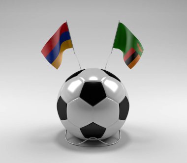 Ermenistan - Zambiya Futbol Bayrakları, Beyaz Arkaplan - 3D Render