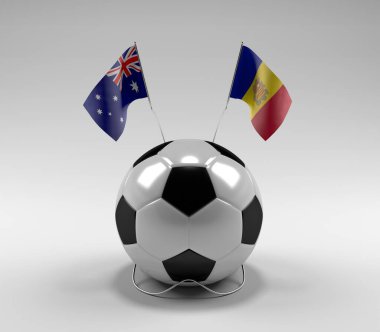 Avusturalya - Andorra Futbol Bayrakları, Beyaz Arkaplan - 3D Render