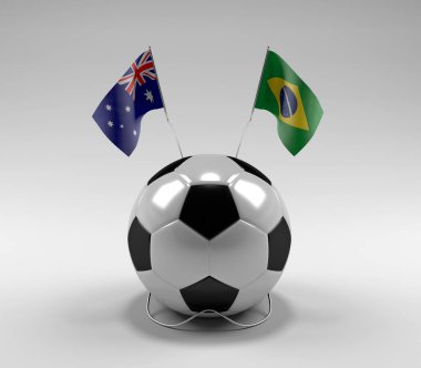 Avusturalya - Brezilya Futbol Bayrakları, Beyaz Arkaplan - 3D Render