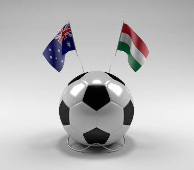 Avusturalya - Macaristan Futbol Bayrakları, Beyaz Arkaplan - 3D Render
