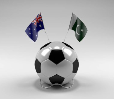 Avusturalya - Pakistan Futbol Bayrakları, Beyaz Arkaplan - 3D Render