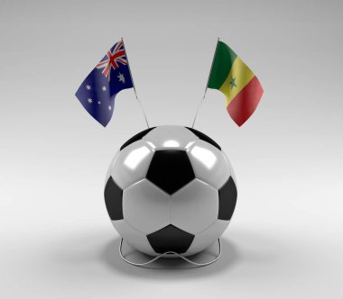 Avusturalya - Senegal Futbol Bayrakları, Beyaz Arkaplan - 3D Render
