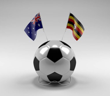 Avusturalya - Uganda Futbol Bayrakları, Beyaz Arkaplan - 3D Render