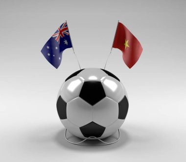 Avusturalya - Vietnam Futbol Bayrakları, Beyaz Arkaplan - 3D Render