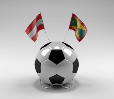 Avusturya - Grenada Futbol Bayrakları, Beyaz Arkaplan - 3D Hazırlama